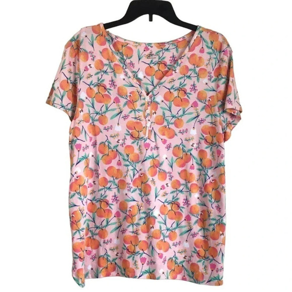 Cuddl Duds Women L Top Pink Mult color Peach Graphic Print NEW - Picture 1 of 11